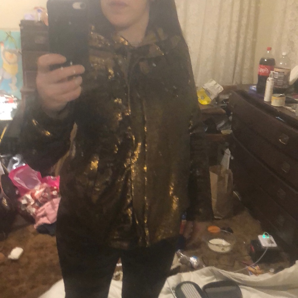 Copper tone, lined, sequined, designer hoodie.